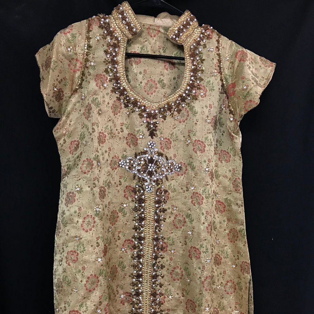 Indian Inspired Ornate Tan Dress